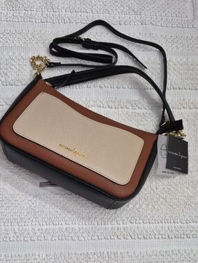 NANETTE  LEPORE DOMINIQUE Black, Brown, Cream Colorblock  Crossbody/Shoulder Bag